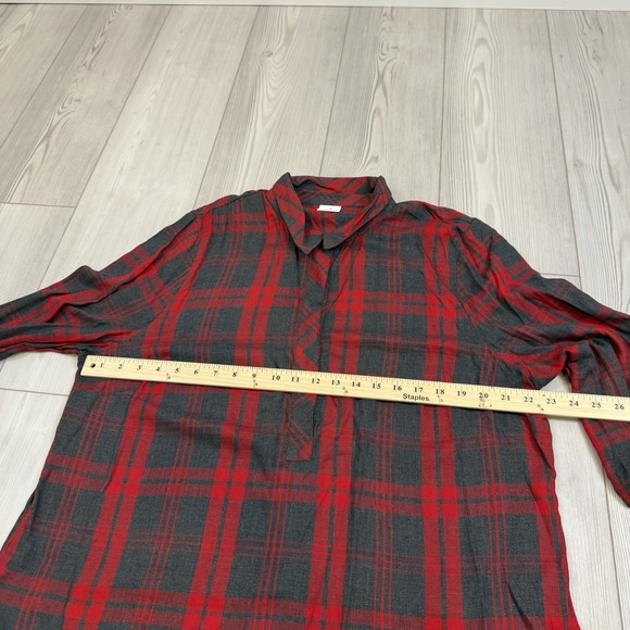 Cabi 3587 Womens Cunningham Plaid Popover Shirt Top XL Red Gray Long Sleeve - Picture 7 of 11